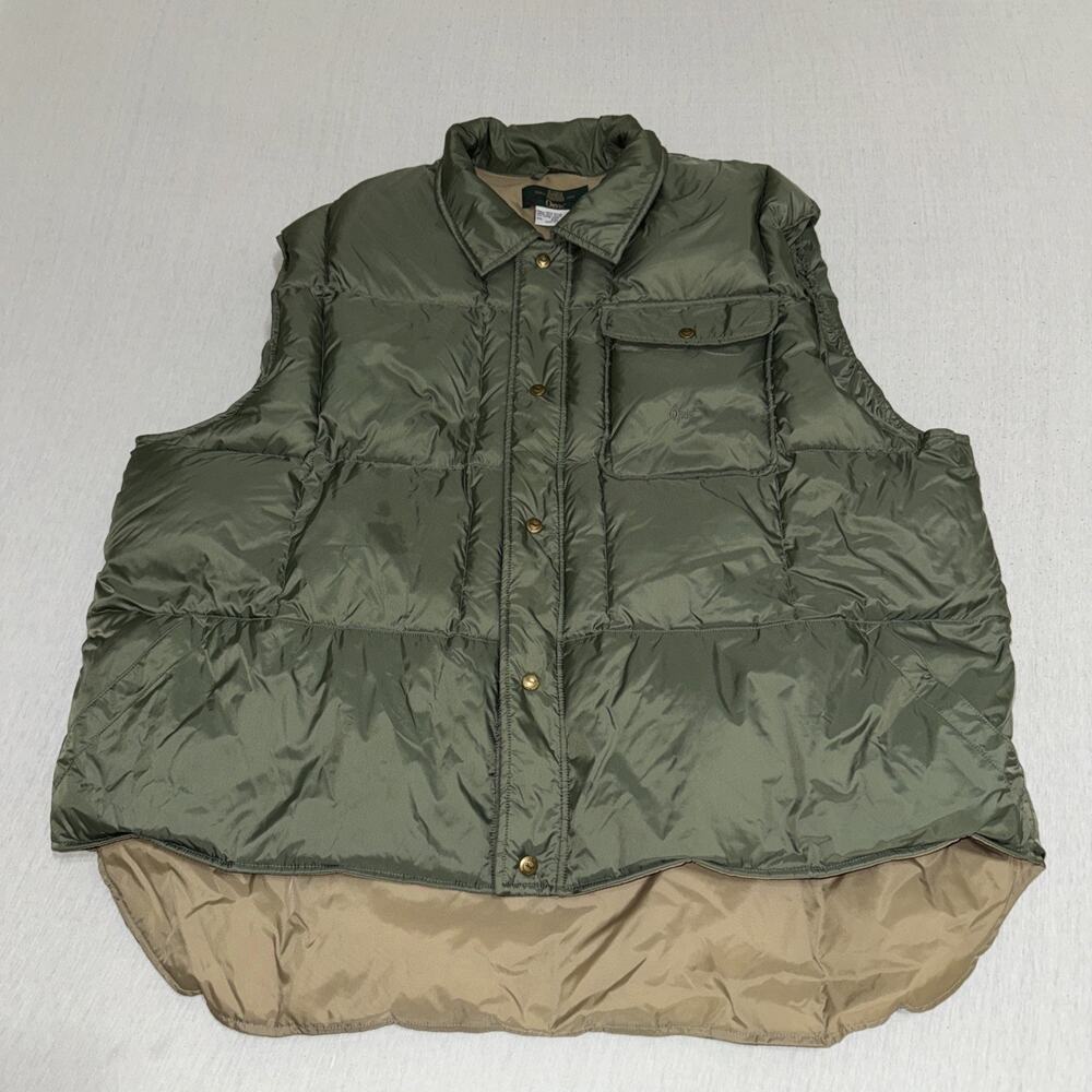 VTG ORVIS Men's Goose Down Vest Green Button Up NYLON Hunting Size XXL 2XL EUC